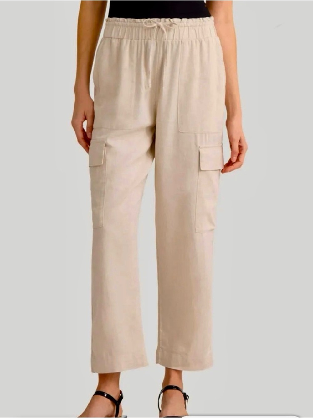 Women’s Beige Linen Rayon Pull-on Cargo Casual Pants / Size Small